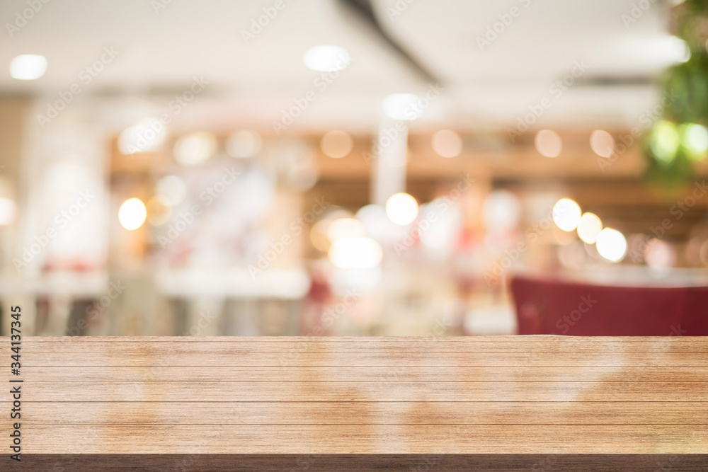Wooden top table with bokeh light effect and blur restaurant on background,  blur background Stock Illustration | Adobe Stock