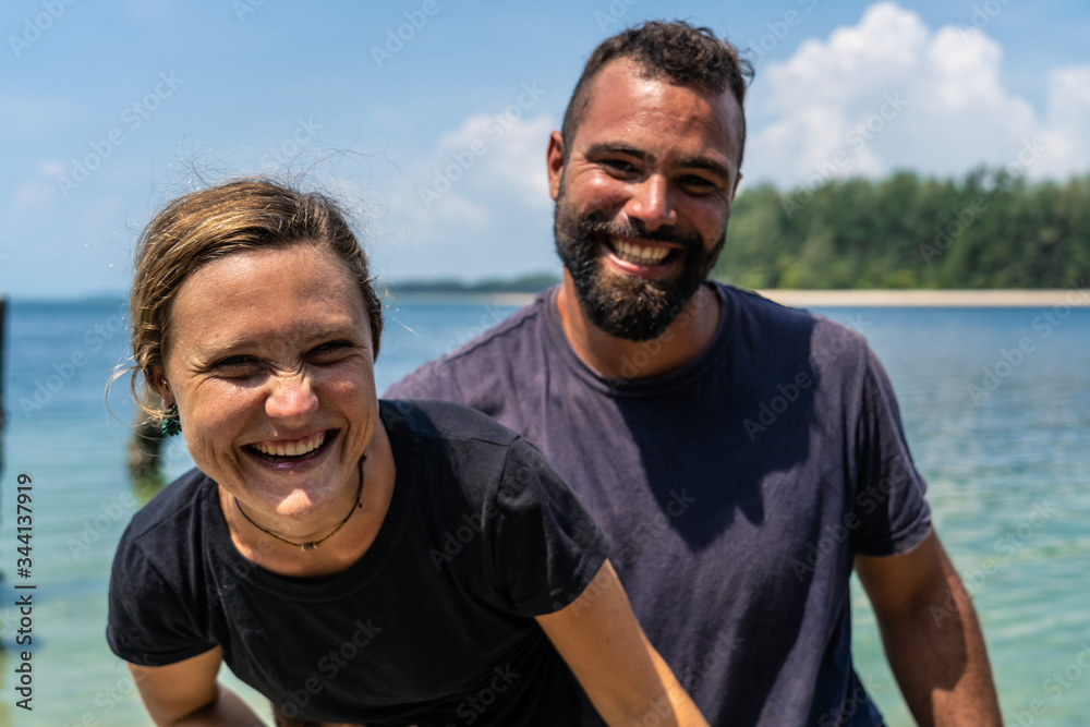 Funny couple at the seashore.