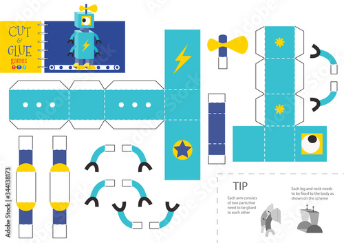 Cut and glue robot toy vector illustration