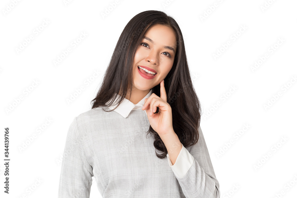 Young beauty healthy happy Asian woman with smiley face isolated on white. Young beauty healthy happy Asian woman with smiley face isolated on white.