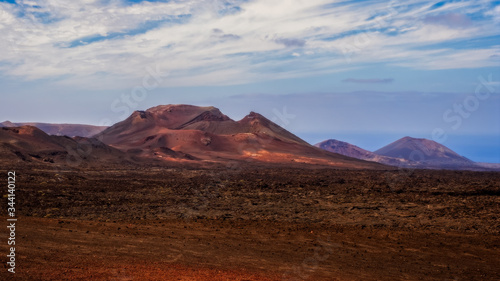 Amazing volcanic landscape of Lanzarote island  Timanfaya national park  Spain. October 2019