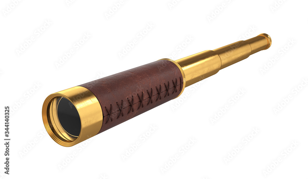 Antique spyglass, isolated on white background, 3d render Antique spyglass, isolated on white background, 3d render