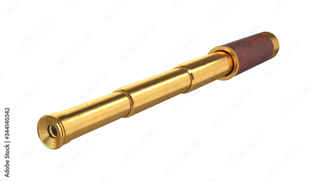 Antique spyglass, isolated on white background, 3d render Antique spyglass, isolated on white background, 3d render