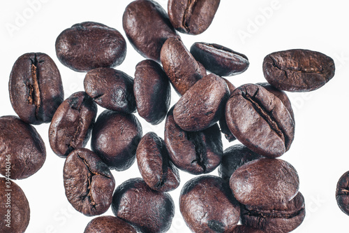 coffee beans on an empty white background, clipped for insertion