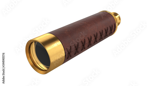 Antique spyglass folded, isolated on white background, 3d render