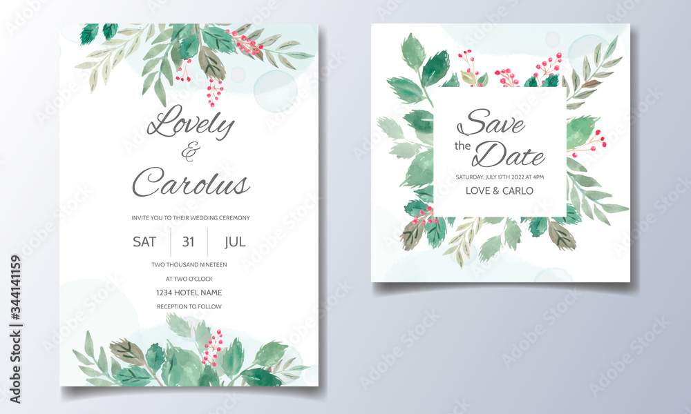 Obraz premium Floral watercolor wedding invitation card