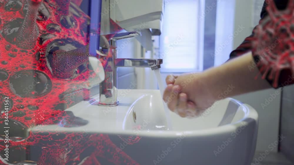 Man washing his hands with soap under faucet. Thorough hand washing with antibacterial gel. Prevention of a coronavirus pandemic by washing hands with soap. Health care, body care. Virus protection. Man washing his hands with soap under faucet. Thorough hand washing with antibacterial gel. Prevention of a coronavirus pandemic by washing hands with soap. Health care, body care. Virus protection.