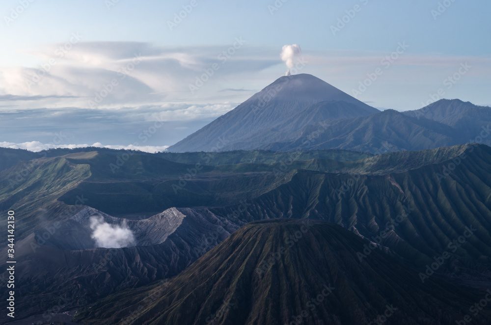 Fototapeta premium view from one volcano to an active volcanic scenery