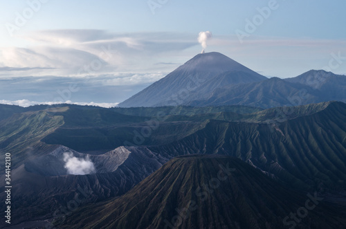 view from one volcano to an active volcanic scenery photo