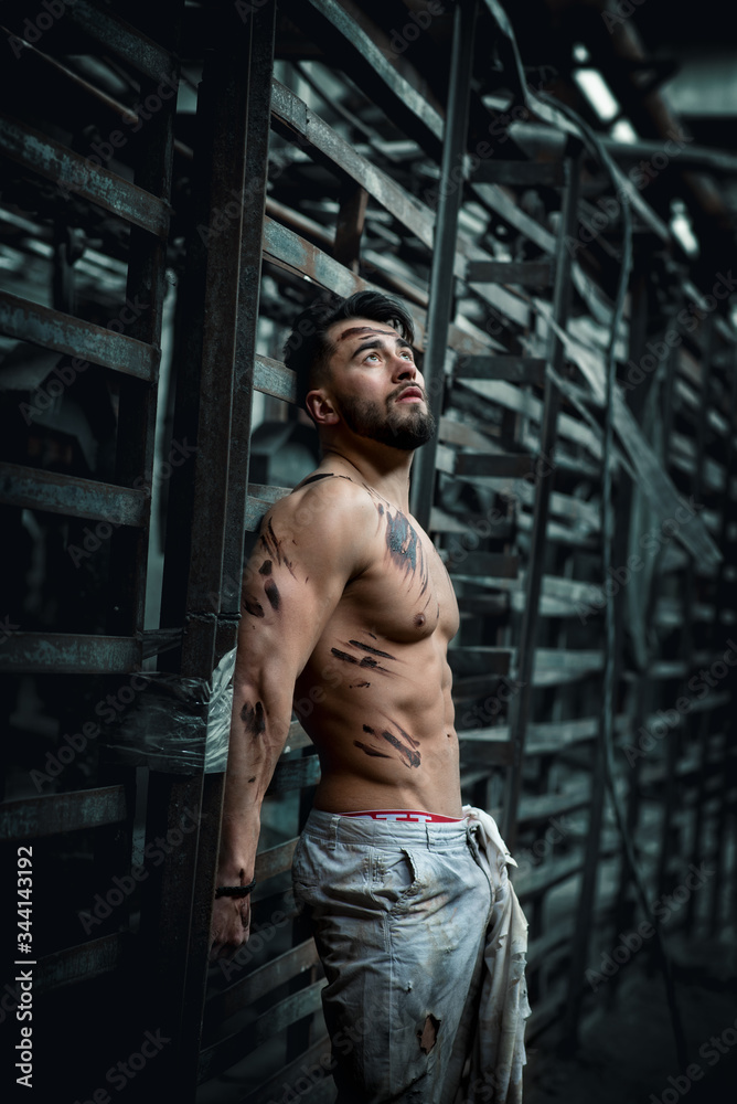 man resting after hard physical work, pumped up athletic body, nice caucasian man, bearded guy. man resting after hard physical work, pumped up athletic body, nice caucasian man, bearded guy.