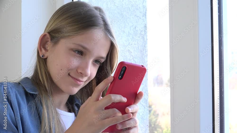 Kid Using Smartphone, Child Talking on Smart Phone, Teenager Girl Communicating with Parents, Technology Kid Using Smartphone, Child Talking on Smart Phone, Teenager Girl Communicating with Parents, Technology
