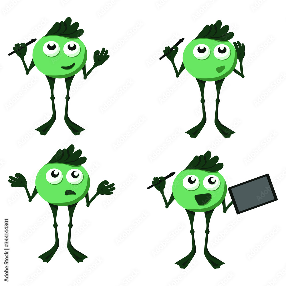 Obraz premium four stickers with emotions. fictional character amphibian. digital artist. flat design