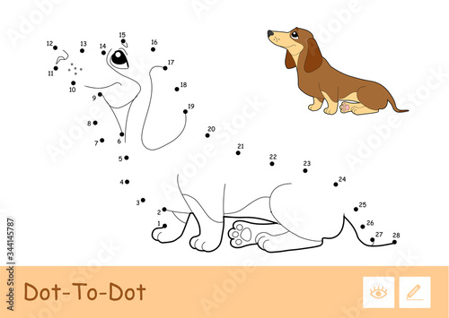 Wallpaper Mural Colorless vector contour dot-to-dot image and colorful example of a sitting dog isolated on white background. Pets-related preschool kids coloring book illustrations and developmental activity. Torontodigital.ca