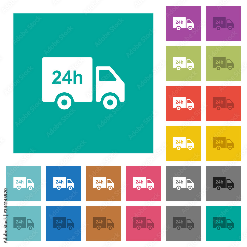 24 hour delivery truck square flat multi colored icons 24 hour delivery truck square flat multi colored icons