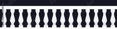 Seamless pattern. White Railings, handrails or sections of fencing with classic decorative pillars and balusters for architectural design. Vector stock flat illustration isolated.