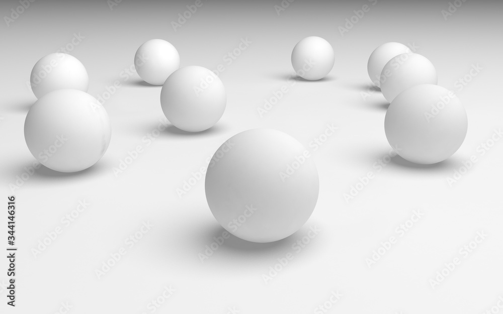 White abstract background. Set of white balls isolated on white backdrop. 3D illustration White abstract background. Set of white balls isolated on white backdrop. 3D illustration