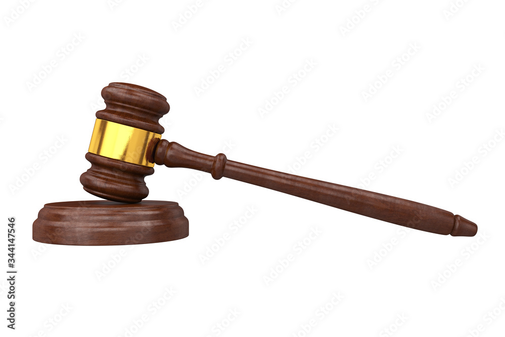 Judge gavel isolated on white background, 3D render