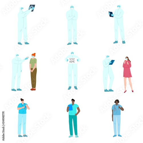 Set of doctors in special equipment at work during pandemic