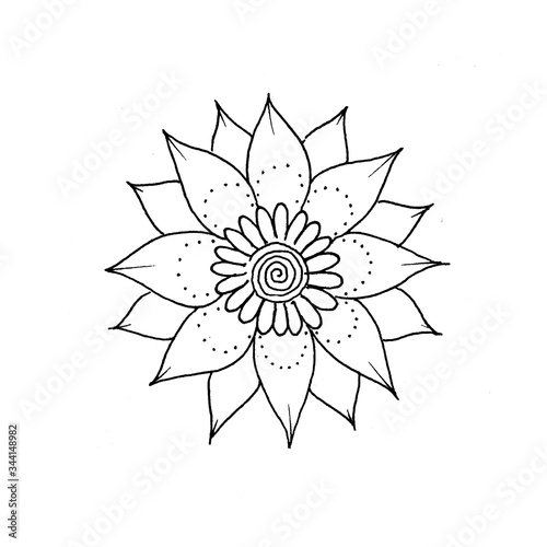 isolated ink line black and white flower
