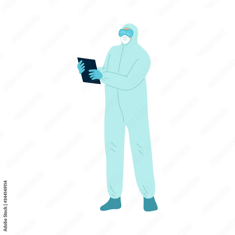 Doctor standing and looking at medical results during pandemic Doctor standing and looking at medical results during pandemic