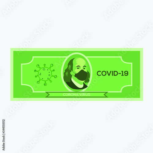 Covid-19 economy vector concept with Benjamin Franklin wearing face mask in the one hundred dollar cartoon