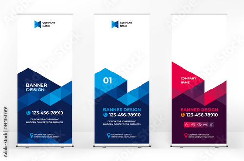 Roll-up design banner, creative abstract background of triangles, banner for presentations, advertising of products and events, background for a brochure or booklet, advertising background