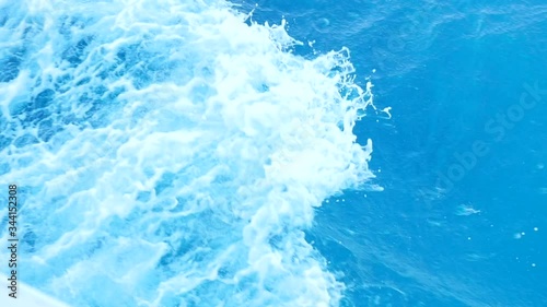 Blue Water Splashes Flew Out Everywhere. Blue Waves Overwhelm the Boat. Distance Between the Waves is Very Short. The Weather is Windy.