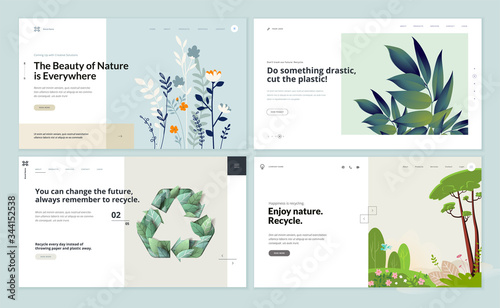 Set of flat design web page templates of environment, ecology, recycling, natural products, nature. Modern vector illustration concepts for website and mobile website development. 
