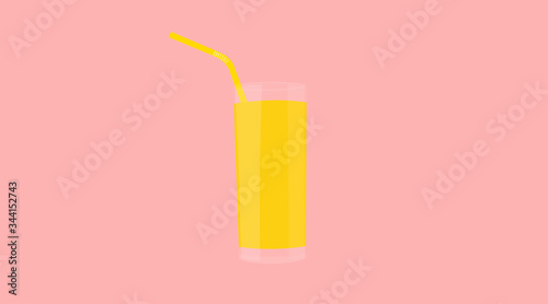 Vector Isolated Illustration of a Glass of Orange Juice with a Straw