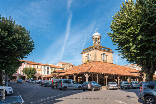Historic covered market hall in the French village of Revel, Haute-Garonne photo