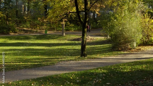 In the park in the morning.