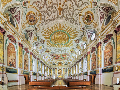 Interior of Burgersaal Church (Burgersaalkirche) in Munich, Germany. The Burgersaal was built in 1709-1710 by Giovanni Antonio Viscardi as a prayer and assembly hall. Since 1778 it is used as a church photo