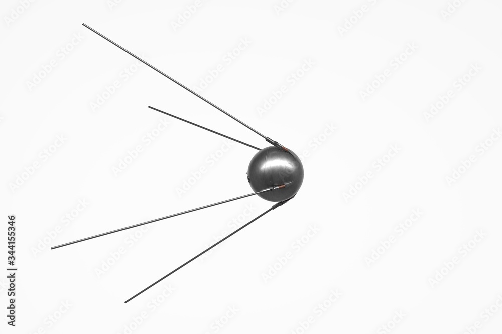 Isolated illustration of the first satellite of the earth. Satellite 1. 3D rendering. Isolated illustration of the first satellite of the earth. Satellite 1. 3D rendering.