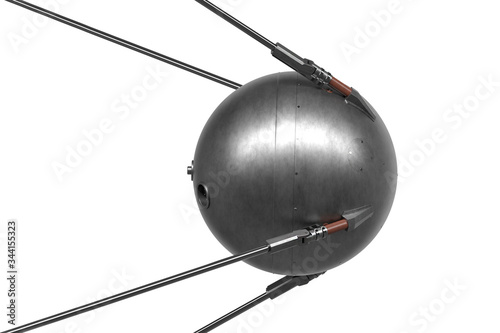 Isolated illustration of the first satellite of the earth. Satellite 1. 3D rendering.