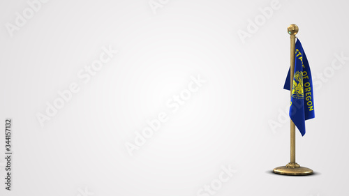 Oregon realistic 3D flag illustration on golden flagpole.