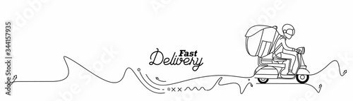 Delivery boy ride scooter delivery service , Order, Fast Shipping, Flat Line Art Vector Background.