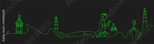 Muslim young man praying ( Fajr, Zuhr, Asr, Maghrib, and Isha ) - eid mubarak, vector Illustration.