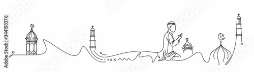 Muslim young man praying ( Fajr, Zuhr, Asr, Maghrib, and Isha ) - eid mubarak, vector Illustration.
