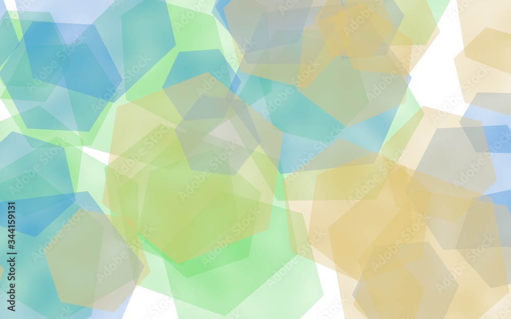 Obraz premium Multicolored translucent hexagons on white background. Blue tones. 3D illustration