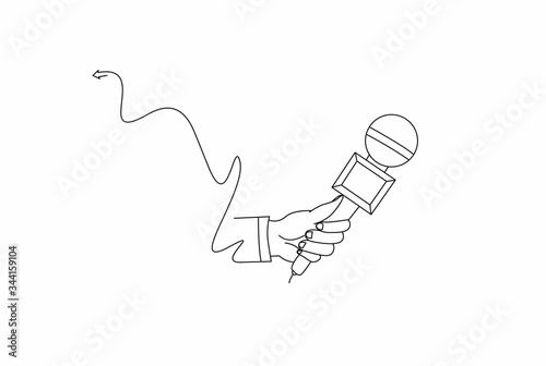 Live news template with microphone. Journalism concept, Line art vector illustration.