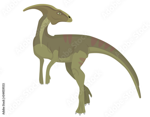 Parasaurolophus in cartoon style. Herbivorous dinosaur isolated on white background.