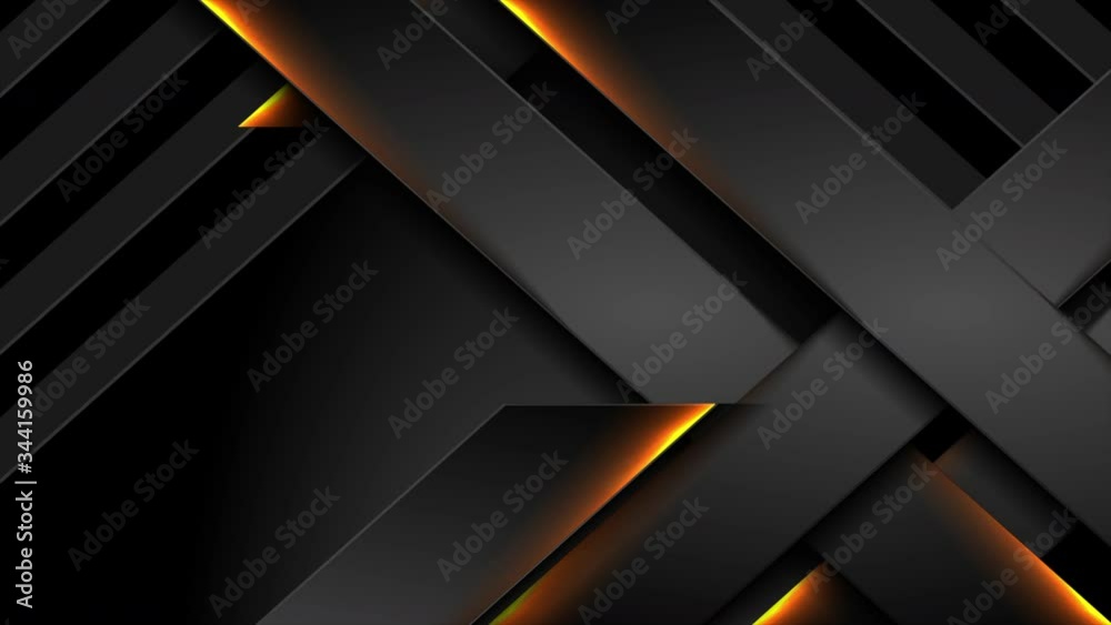 Futuristic black technology motion background with orange neon lines. Seamless looping. Video animation Ultra HD 4K 3840x2160