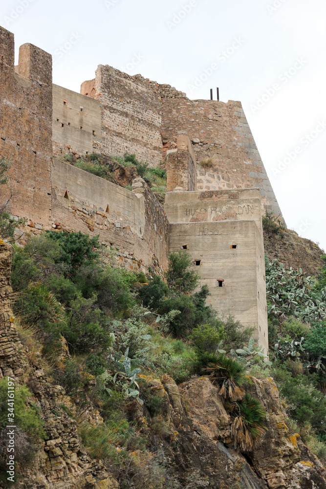 powerful fortifications on the rock of medieval castle of Sagunto, Spain