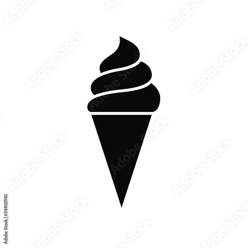 Black filled ice cream in a cone icon. Vector stock sign isolated on a white background