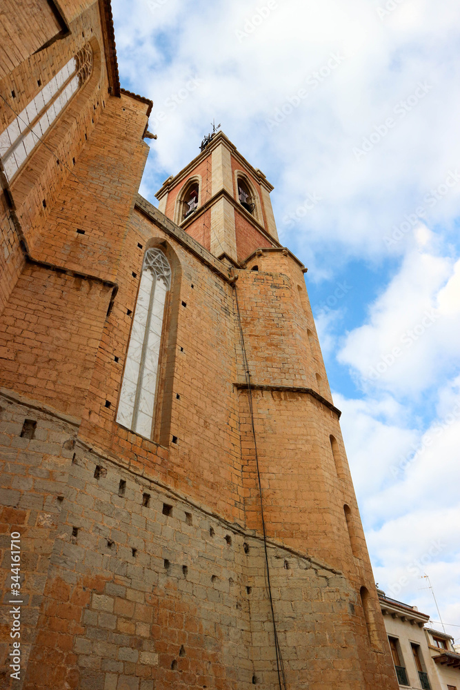 Close up view of parish church of Santa Maria in Sagunto, Spain