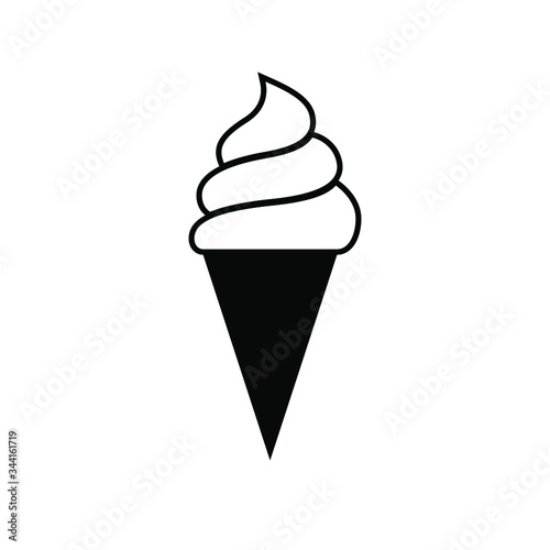 Black ice cream in a cone sign. Vector stock icon isolated on a white background
