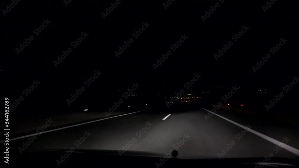 Night Traffic on Road, Driving Car in Dark Highway, Traveling View, POV Night Traffic on Road, Driving Car in Dark Highway, Traveling View, POV