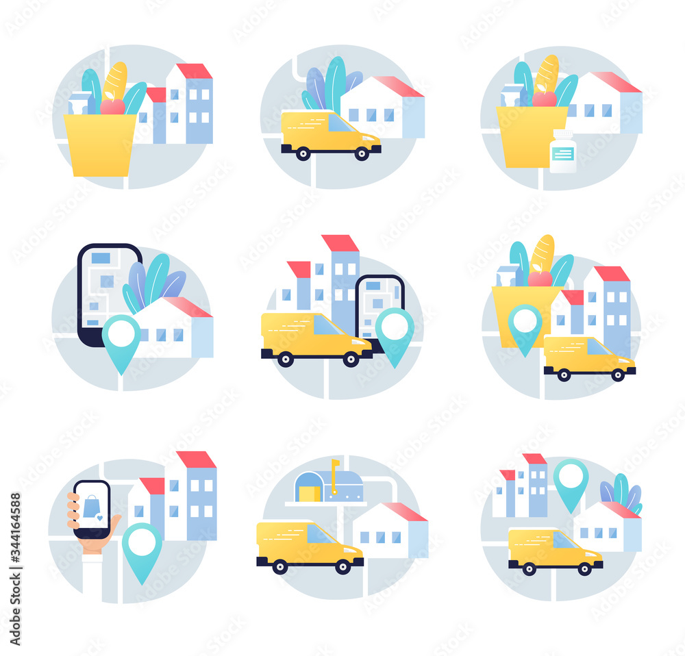 Delivery Service App, Truck, Postal and Logistics Management in City or Town. Vector Design Delivery Service App, Truck, Postal and Logistics Management in City or Town. Vector Design