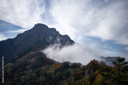 Mountain range with visible silhouettes. Shot in Mt.Ishizuchi, Japan. photo