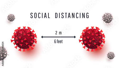 Social distance concept. Two coronavirus-infected cells 2 meters apart